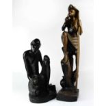 Two large African carved hardwood figures, heights 49cm and 73cm (2).