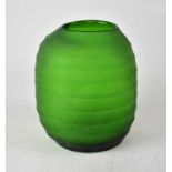GUAXS; a baluster green ribbed glass vase, engraved to base 'Guaxs', height 19.5cm.