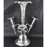 A late 19th century Victorian hallmarked silver three-branch epergne, the tall central trumpet