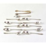 Eleven matching George V hallmarked silver coffee spoons with reeded and cross patterned handles,