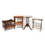 Four items of furniture comprising a reproduction Canterbury, two occasional tables and a folding