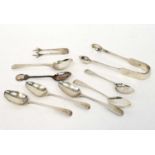 A small quantity of hallmarked silver spoons and sugar tongs, various dates and makers, combined