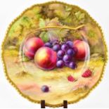 ROYAL WORCESTER; an early 20th century hand painted plate by T. Lockyer, depicting fallen ripe