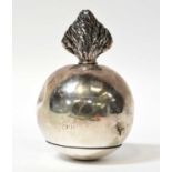 A London hallmarked silver orb/grenade table lamp, hallmarks rubbed, height 11cm (af), also a Ronson