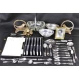 Various items of mixed plated ware to include two Scottish sweetmeat dishes, one with glass liner,