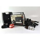 A large collection of camera accessories to include Super 8 projectors, flash guns, tripods, etc.