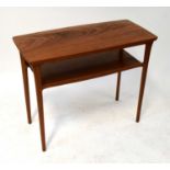 A 1970s teak side table with undershelf and tapered supports, 68 x 85 x 40cm.