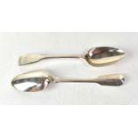 A pair of William IV hallmarked silver Fiddle pattern tablespoons, each initialled MAC, Charles