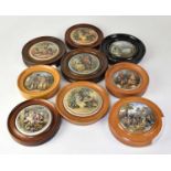 PRATT; nine pot lids including 'The Best Card', 'The First Appeal', 'A Fix', 'The Village