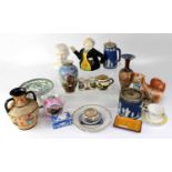 A mixed lot of ceramics to include various pieces of Wedgwood jasperware, tourist ribbon plates