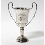 A small George VI hallmarked silver trophy, height 13cm, London 1939, approx. 2.1ozt.