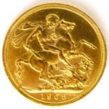 An Edward VII full sovereign 1908, George and Dragon, Melbourne Mint.