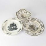 HERCULANEUM POTTERY; two early 19th century cabinet plates, one decorated with a ship, with