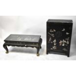 A Chinese cabinet inlaid with Shibayama hardstone figures in a landscape, with pair of cupboard