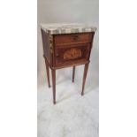 A Louis XIV style marble-topped mahogany pot cupboard, with single drawer over inlaid pattern