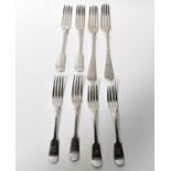 A set of six Victorian hallmarked silver forks, probably John James Whiting, London 1851 and a