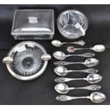 Various Continental silver items to include a cut glass cigarette box with silver lid (835/1000),