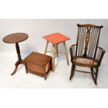 Various items of small furniture comprising a mahogany coal box, a modern reproduction stick back
