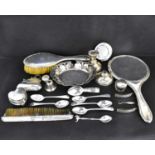 Various items of hallmarked silver to include five coffee spoons, a heart-shaped trinket box with '