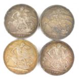 Four Victorian silver crowns, all Jubilee Head, three 1889 examples and an 1890 example (4).