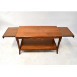 A retro teak two-tier coffee table with two brush-in slides and slender stylised Queen Anne style