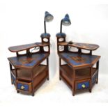 An unusual pair of bespoke made chair side occasional tables over several levels, the top with