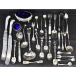 Various small items of hallmarked silver cutlery to include five various seafood forks, sugar sifter