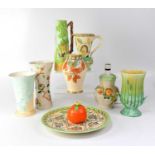 A quantity of ceramics to include Clarice Cliff Newport Pottery lamp, Ducal Vulcanware, Charlotte