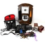 A collectors' lot to include costume jewellery, a hall barometer set with mirror and brushes, length