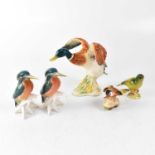 Five models of birds comprising a Beswick Mallard Duck 750 and Greenfinch, a Royal Worcester