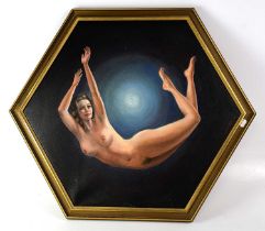 † BERNARD WILLEMS (1922-2020); oil on canvas, unusual hexagonal study of a nude female depicting