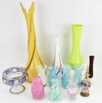 Thirteen items of modern art glass, mostly vases, height of tallest 50cm, some similar examples with