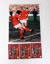 MANCHESTER UNITED; a colour photograph signed by Dennis Law and three Bobby Charlton signed