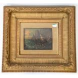 UNATTRIBUTED; a 19th century oil on canvas, artist with easel and canvas, sat on the shoreline