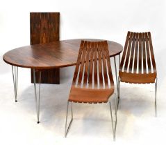 HANS BRATTRUD FOR HOVE MOBLER; a circa 1965 rosewood dining suite comprising an extending oval