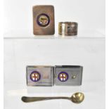 Five silver plated commemorative items for Elder Dempster shipping lines, comprising a mustard spoon