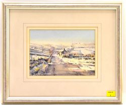 † ROBERT 'BOB' LITTLEFORD FRSA WBS (born 1945); watercolour, snow-clad mountain road with