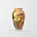 ROYAL WORCESTER; a small blush ivory vase with Harry Davis hand-painted image of sheep, green