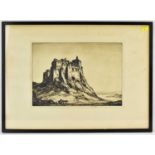 † KENNETH STEEL (1906-1973); a drypoint etching on paper, 'Lindisfarne', a view with horse and
