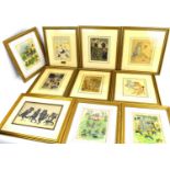 LOUIS WAIN; eleven various black and white, colour/coloured prints, picture sizes 17 x 12cm, 16 x