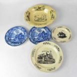 HERCULANEUM POTTERY (1793-1815); a pair of blue and white plates with Indian scenes of elephants,