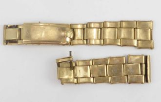ROLEX; two sections of a 9ct gold watch strap, stamped Rolex, hallmarked, made in England WAB, clasp