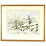 † ALAN INGHAM (1932-2002); watercolour, 'Near Skelwith Bridge Cumbria', depicting sheep on snow-clad