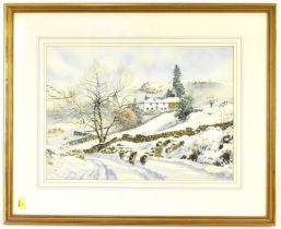 † ALAN INGHAM (1932-2002); watercolour, 'Near Skelwith Bridge Cumbria', depicting sheep on snow-clad