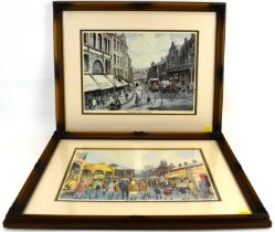 H. WALDER (British); two limited edition coloured prints, Wigan town scenes, titled 'Wigan Fair (