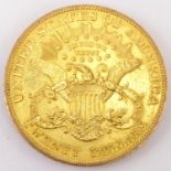 A US 1904 Liberty $20 gold coin, diameter 34.3mm, approx. 33.5g, the lower part of the bust with