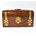 GEORGE BETJEMANN & SONS, LONDON; a c.1860 burr walnut and brass bound jewellery casket, with