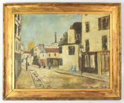 SCHOOL OF MAURICE UTRILLO; oil on board, Continental street scene, signed lower right and bearing