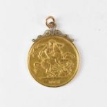 A Victorian double sovereign, 1887, in pendant mount.