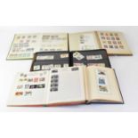 Five mid-20th century stamp albums, to include British and world stamps, also a small number of